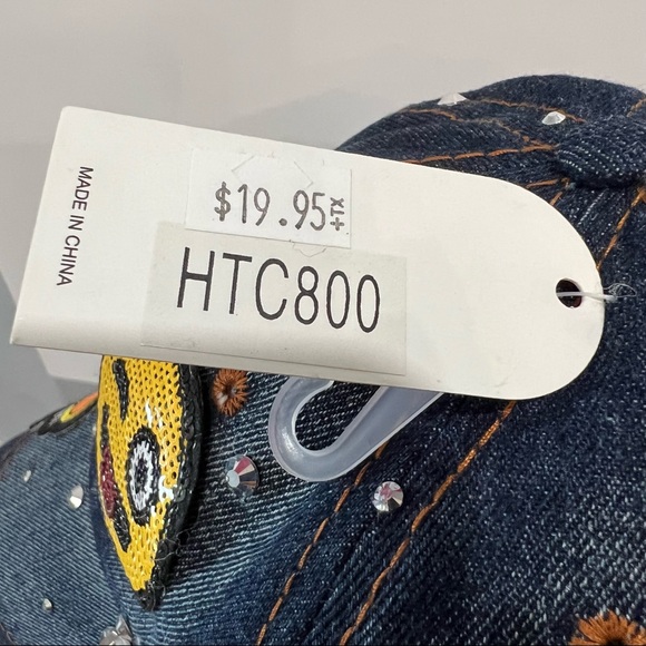 Blingy Denim Baseball Cap Rhinestones, Embroidery Smiley Face Sophia Collection - Picture 3 of 9